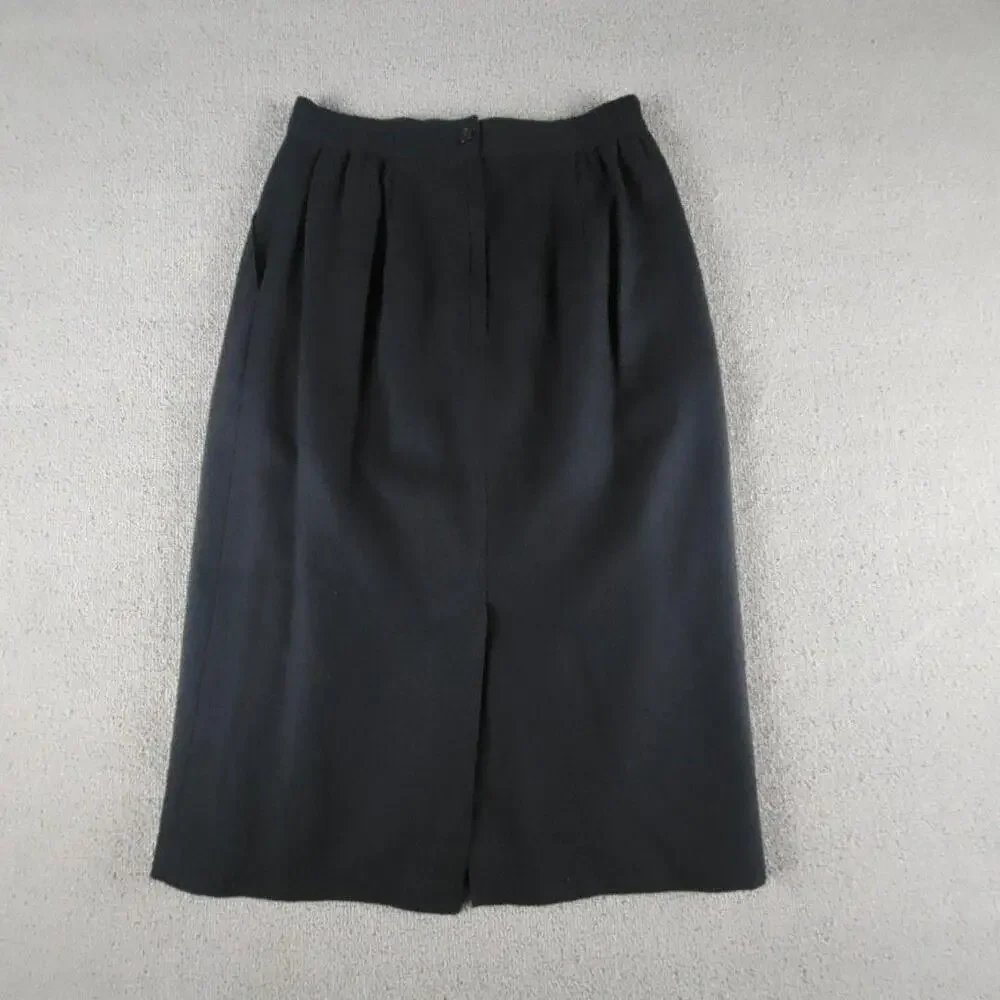 Vntg Sag Harbor Skirt Womens 8 Black Wool Straight Midi Lined Pockets Career